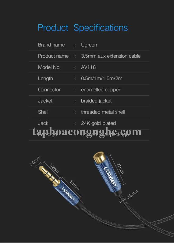 Ugreen 40672 0.5M màu Xanh Cáp âm thanh 3.5mm nối dài đầu nhôm AV118 30040672